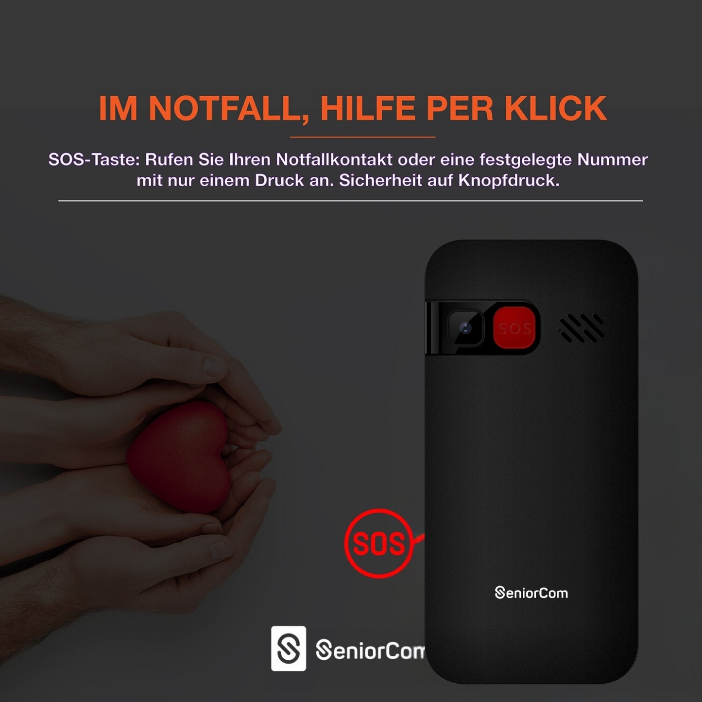 SeniorCom F183 - Senioren-Handy mit SOS-Taste und Ladestation